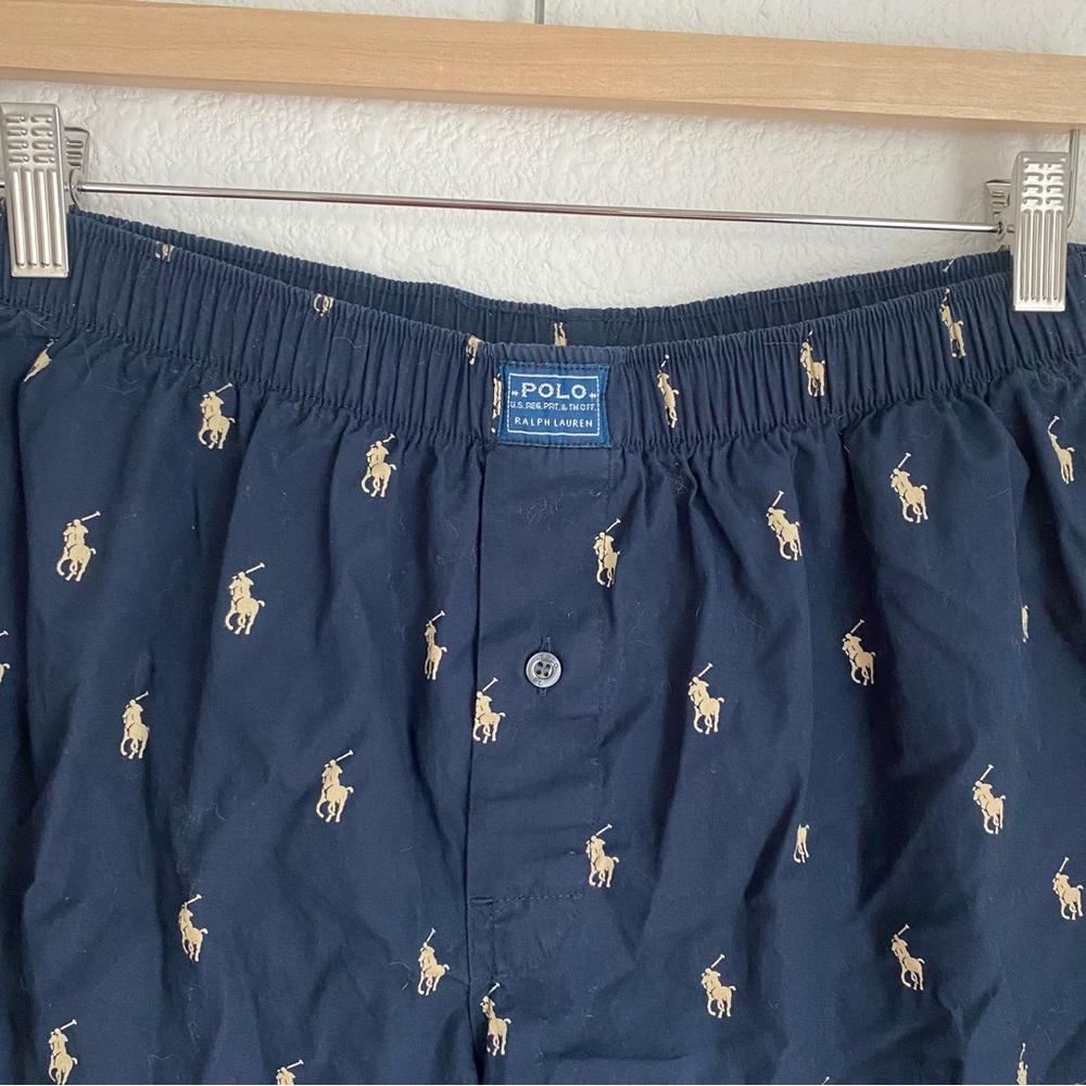 Polo Ralph Lauren navy blue and gold logo print boxer shorts, size L - Picture 2 of 4